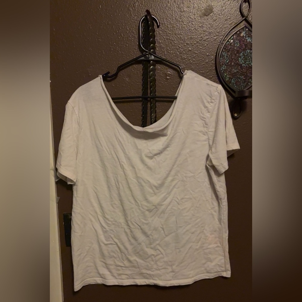 Vintage-Inspired Off-Shoulder White Graphic Tee - Full Moon Fever - Picture 2 of 2